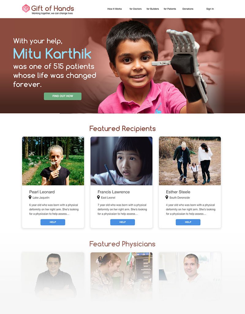 Example Gift of Hands Website