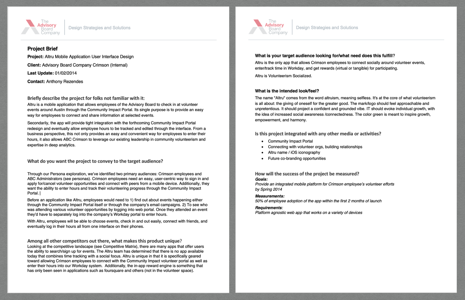 Creative Brief that outlined simple goals, requirements, and measures