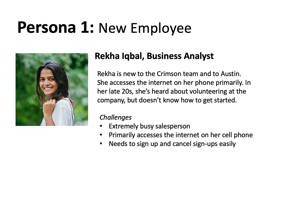 Abbreviated description for Rekha, our primary persona