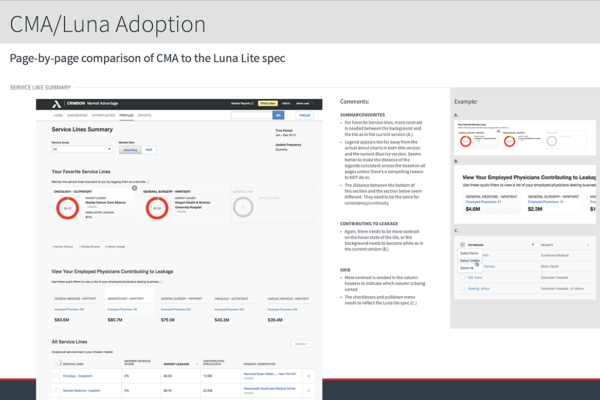 Page-by-page report for Luna Adoption - Service Line Summary page