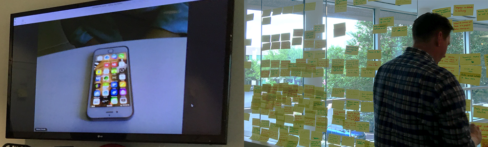 Overhead view of a mobile device in a testing environment